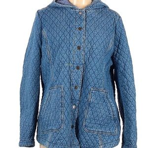 Large Isaac Mizrahi LIVE quilted denim hooded chore jacket